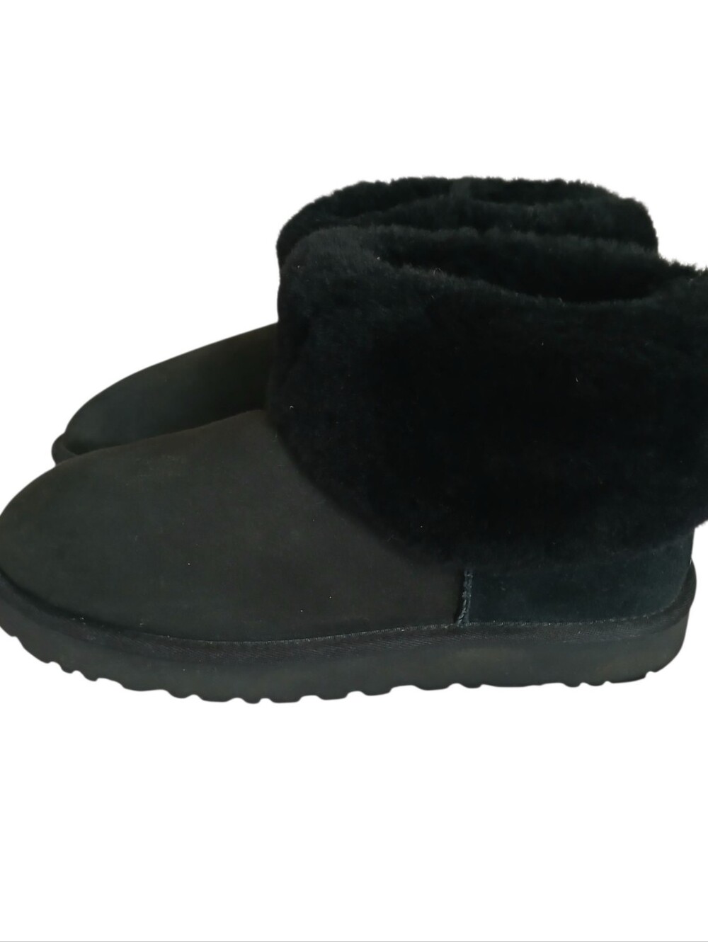 UGG Classic Mini Fluff Suede Boots Women's 10 Black Comfort Neutral